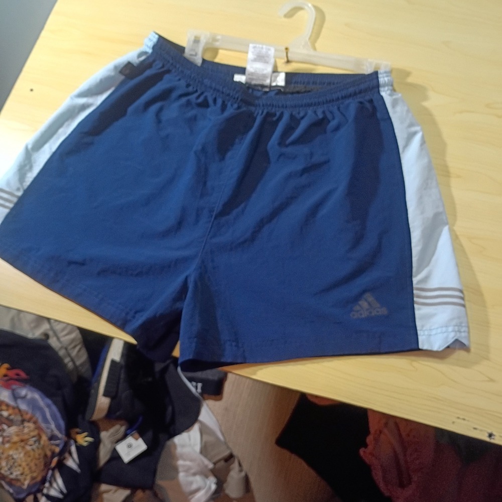 Adidas Running Shorts Women Large Navy Blue Climalite 3-Stripe Athletic L